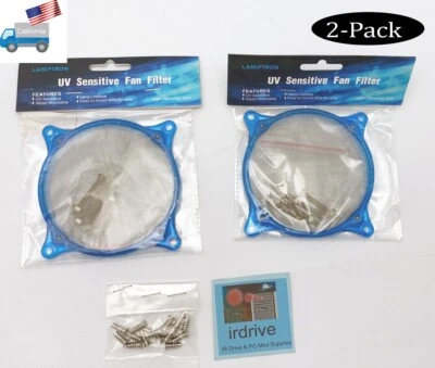 Qty 2: NEW Lamptron Blue 92mm UV Sensitive Wire Mesh Fan Filter/ PC Grill Guard - Image 1 of 4