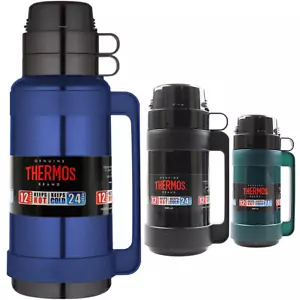 Thermos Glass Vacuum Flask Hot and Cold Drinks Insulated Travel Flask with Mug - Picture 1 of 10