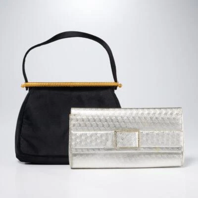 Lote de 2 piezas de bolsos de mano de colección Coblentz plateados estrás y negro satinado asa superior Foto 1 de 4