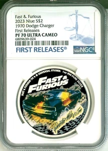 2023 Niue S$2 Fast & Furious 1970 Dodge Charger Quarter Mile FR NGC PF70 UC OGP - Picture 1 of 8