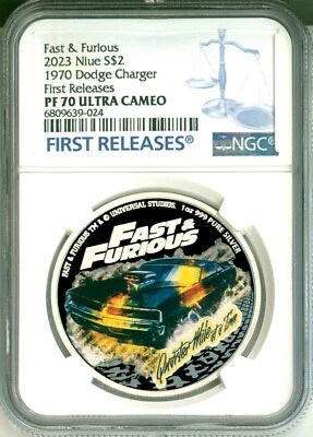 2023 Niue S$2 Fast & Furious 1970 Dodge Charger Quarter Mile FR NGC PF70 UC OGP - Image 1 of 4