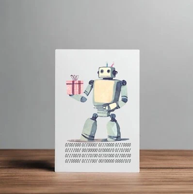 CRYPTIC PAPER CO Robot binary code Happy Birthday card, nerdy birthday card