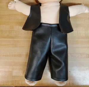 BLACk VINYL PLEATHER "LEATHER" VEST AND PANTS SET for 16" CPK Cabbage patch KIDS - Picture 1 of 2