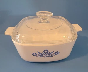 Vintage Corning Ware White Blue Cornflower 1 qt Square Casserole w Lid - Picture 1 of 14