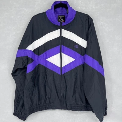 Chaqueta de Pista Olímpica de Colección EE. UU. Para Hombres XL Negra Púrpura Blanca Nylon Cremallera Completa Foto 1 de 4