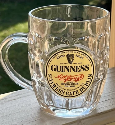 Jarra/taza de pinta imperial con hoyuelos Guinness vintage de los años 60 con arpa de 14 cuerdas Foto 1 de 4