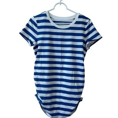 Old Navy NWT Womens Sz Medium Maternity Blue & White Striped Crew Neck T Shirt - Image 1 of 4