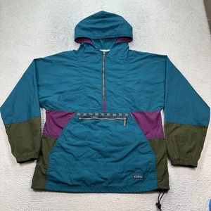 VINTAGE LL Bean Jacket Mens Medium Anorak Hooded 1/2 Zip Aztec Hipster 90s - Picture 1 of 11