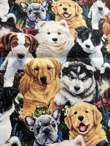 Precious Puppies Dogs Jenny Newland Digital Cotton Fabric David Textiles By Yard - Picture 1 of 3