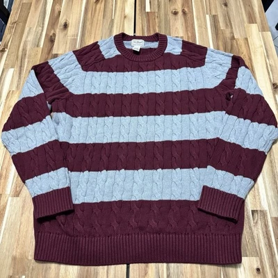LL Bean Sweater Mens XL Striped Cable Knit Fisherman Crewneck Heritage Cotton - Image 1 of 4