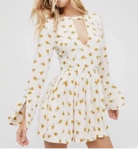 Free People Mini Dress Size 8 Floral Fall Long Sleeve - Picture 1 of 14