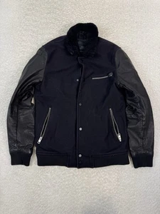 Chaqueta Bomber All Saints BIWA Lana Cuero Negra Varsity Flight Para Hombre Pequeña - Imagen 1 de 6