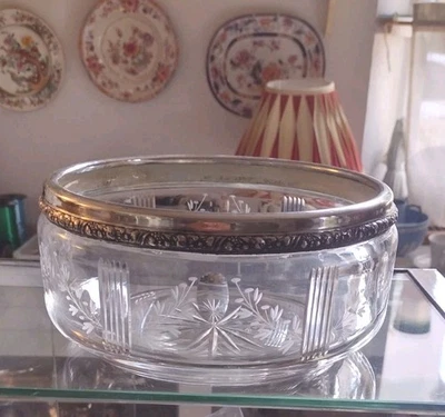 Bellissima Coppa Centrotavola Cristallo e Argento Jugendstil c1900 Fruttiera  - Immagine 1 di 4