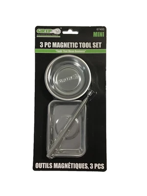 Grip Mini 3 PC Magnetic Stainless Steel Tray Set w/ Magnetic Pickup Tool NEW - Image 1 of 4