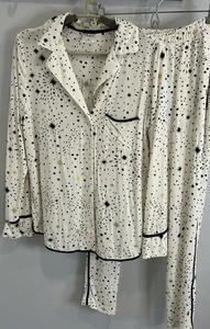 Soma 2tlg Langarm Hose Nachtwäsche Lounge Set Soft Ivory Schwarz Gold Print S - Bild 1 von 13