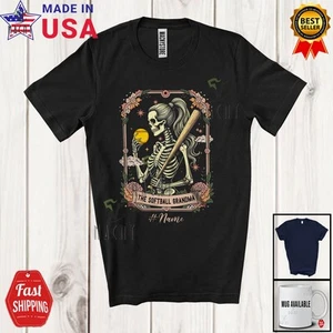 Softball Grandma; Mother's Day Vintage Skeleton; Custom Name Player T-Shirt - Picture 1 of 7