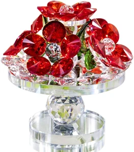 Handcrafted Red Crystal Flowers with Rotating Base Glass Flowers Home Decor Figu - Picture 1 of 12