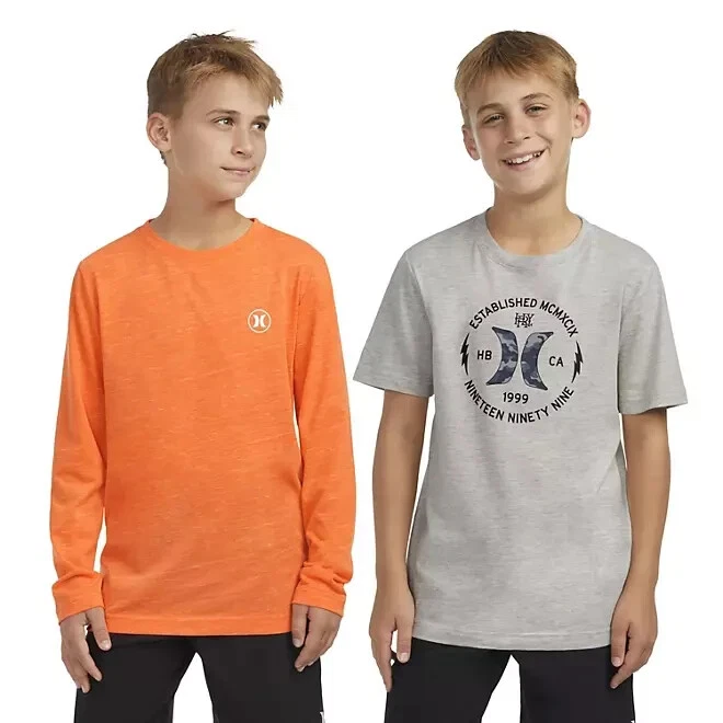 Hurley 2 Pack Boys Graphic Tee & Slub Long Sleeve Tee Size XXL 18/20 Grey Orange