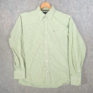 Tommy Hilfiger Shirt Mens Large Green White Logo Preppy Smart Casual USA Top - Picture 1 of 12