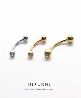 16g CZ Gold curved piercing barbells, belly ring, eyebrow rings rook earring 1pc - Image 1 of 4