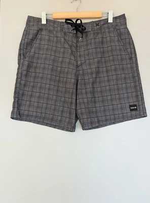HURLEY Mens Boardshorts Sz 36 Grey Check Tie Waist Swim Surf Shorts Boardies - image 1 of 4