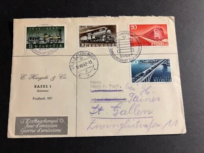 1947 Switzerland Train Railroad Cover Basel to St Gallen - Image 1 of 2