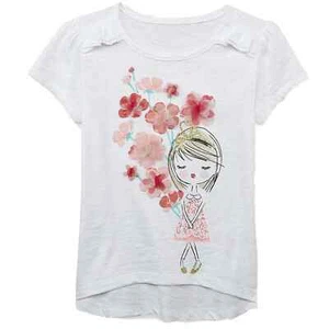 Toughskins Girls White Flower Short Short Sleeved T-Shirt Top Small 4 - Picture 1 of 1