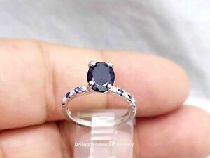 2.84Ct Genuine Mined Sapphire & Diamond Engagement Ring In 14K White Gold, Oval