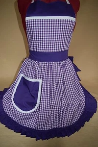 RETRO VINTAGE 50's STYLE FULL APRON / PINNY - PURPLE & WHITE - Picture 1 of 3