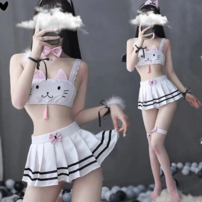 Costume cosplay gatto sexy lingerie set anime ragazze costume da bagno Lolita reggiseno mutandine - Immagine 1 di 4