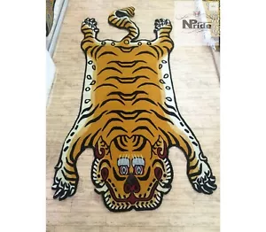 Tibetan Tiger Rug 3 different sizes 100 Knot Wool handmade in Nepal Yellow - Picture 1 of 5