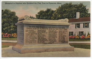 Memorial to Pilgrims who Perished First Year Plymouth MA Linen Postcard Unposted - Picture 1 of 11