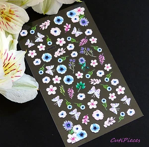 Pegatina para arte en uñas 5D azul blanco rosa flor amapola margarita mariposa pegatinas 074 - Imagen 1 de 2