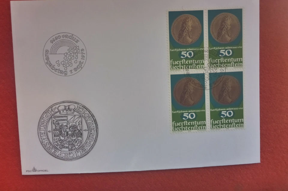 LIECHENSTEIN 1978 Coins and Medallions BLOCK OF 4, 50 FIRST DAY COVER  - Image 1 of 1