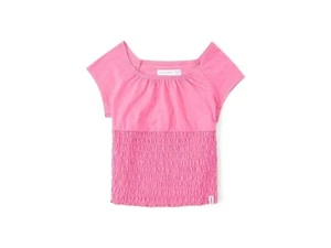 Abercrombie Top Girl 11-12 Pink Smocked Short Sleeve Scoop Neck Pullover JDM1699 - Picture 1 of 10
