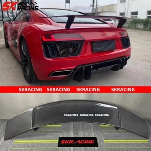 Real Carbon Fiber Rear Wing Trunk Blade Spoiler Fits Audi R8 2017-2023 V Style - Picture 1 of 24