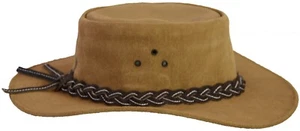 Cappello pelle scamosciata stile western cowboy bush australiano unisex cinturino rimovibile - Foto 1 di 8