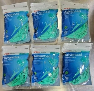 LOT OF 6- CVS Health Advanced Floss Picks, 150 Count ea Mint Flavor - Picture 1 of 3