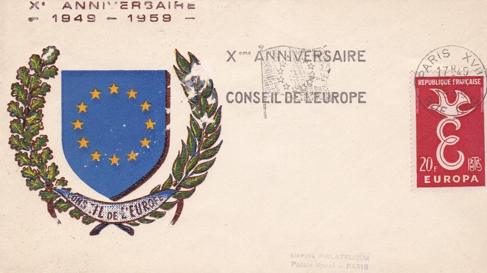 FRANCE 1959 FDC 10 ANNIVERSAIRE DU CONSEIL DE L'EUROPE YT 1173 - Photo 1/1