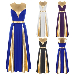 Women's Praise Dance Dress Metallic Gold Worship Liturgical Church Robe AU - Picture 1 of 53
