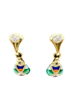 Rare Vintage Asch Grossbardt 14k Gold Multi Gemstone Diamond Emerald Earrings - Picture 1 of 10