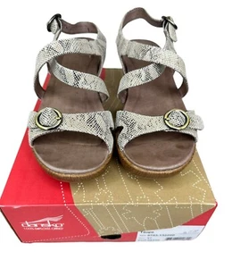 DANSKO JULIE Ladies Taupe Brown Snake Skin Strap Sandals Size EU 37 US 6.5 - Picture 1 of 8