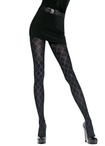 50 Denier Diamond Patterned Tights, 3D Microfibre Opaque Black Pantyhose, Gab... - Picture 1 of 3