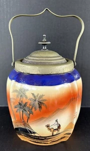 Antique Porcelain Biscuit Jar Desert Scene Hand Painted c1920 Bohemia - Picture 1 of 16