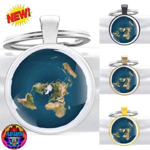 Blue Flat Earth Map Keychain Pendant World Jewelry Gift Key Chain Model Gleason - Picture 1 of 15