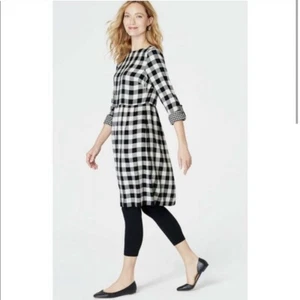 J. Jill Womens XS Black Barley Gingham Dress Pockets Roll Tab Sleeve Casual - Picture 1 of 14