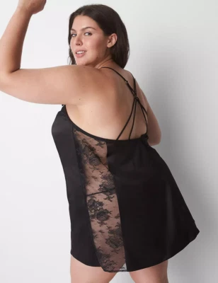 NEW LANE BRYANT BLACK SATIN SHEER LACE SLIP SZ 18/20 - Image 1 of 2