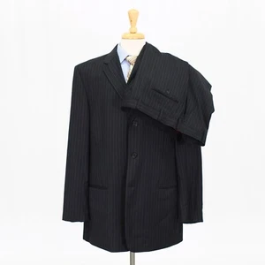 Pierre Cardin 46L 38 Gray Full Suit Striped 3B Wool - Picture 1 of 15