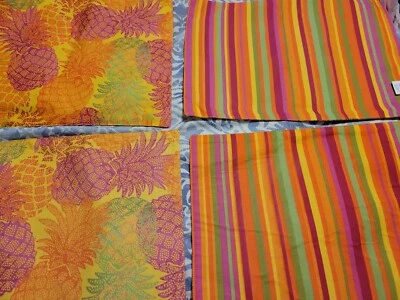  Pineapple and Red Orange stripes  Cotton  Placemats Reversible 4pc mainstay - Image 1 of 4