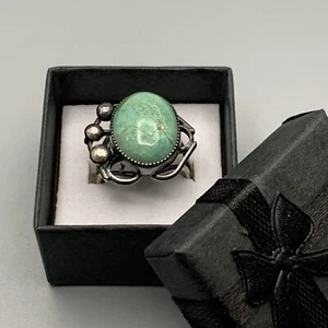 Vintage 1970er handgefertigter Masaniello grüner Türkis und Sterlingsilber Ring 7,5 g - Bild 1 von 8